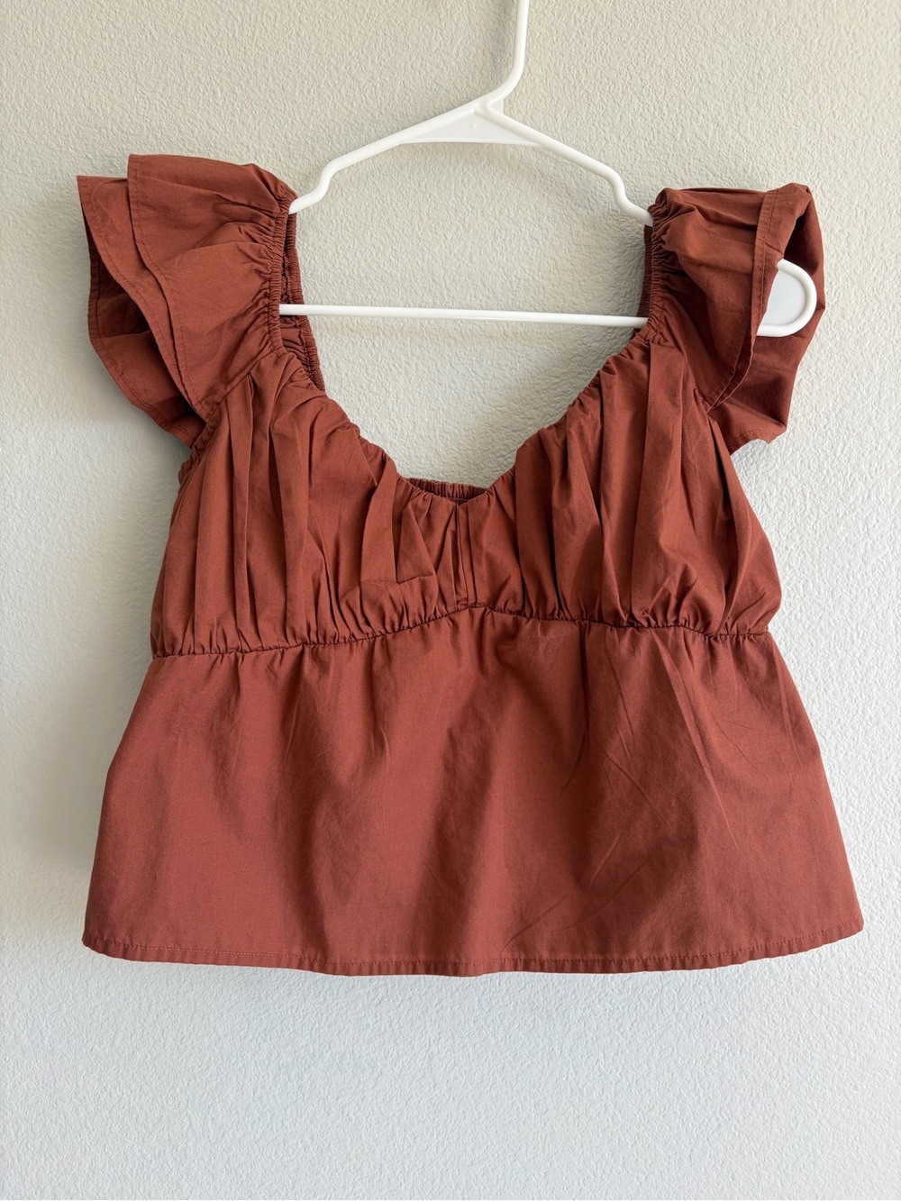 Abercrombie Flutter Sleeeve Top in Brown - M